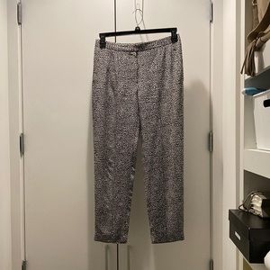 Theory black and white print trousers, flat front with zipper fly